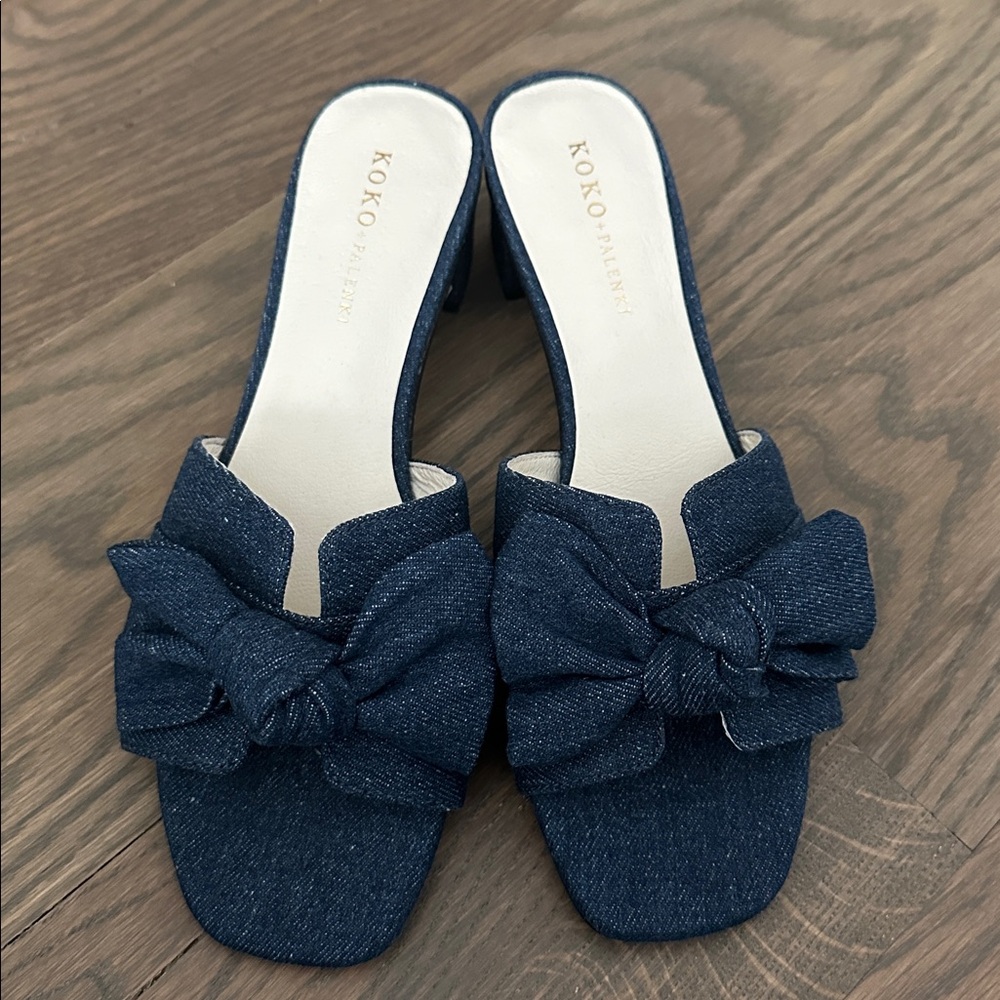 Koko + Palenki Blue Denim Bow Mules Sz 7